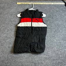 Puma Puffer Vest Boys Size M 10/12 Black Red White Colorblock Full Zip Athletic