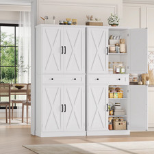 Kitchen Cupboard Tall Storage Cabinet 4 Door 1 Drawer with Shelves White 181cm