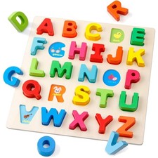 Holz Alphabet Puzzle ABC Buchstaben Peg Board Knob Montessori Puzzle Blöcke E...
