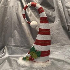 Pier 1 One VINTAGE SANTA CLAUS HAT HOLLY BERRY GLITR Figurine 16.5” RARE HTF EUC