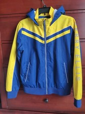 Perry Ellis Windbreaker Size 18 Boy's Jacket Blue Yellow Lined Hood EXCELLENT