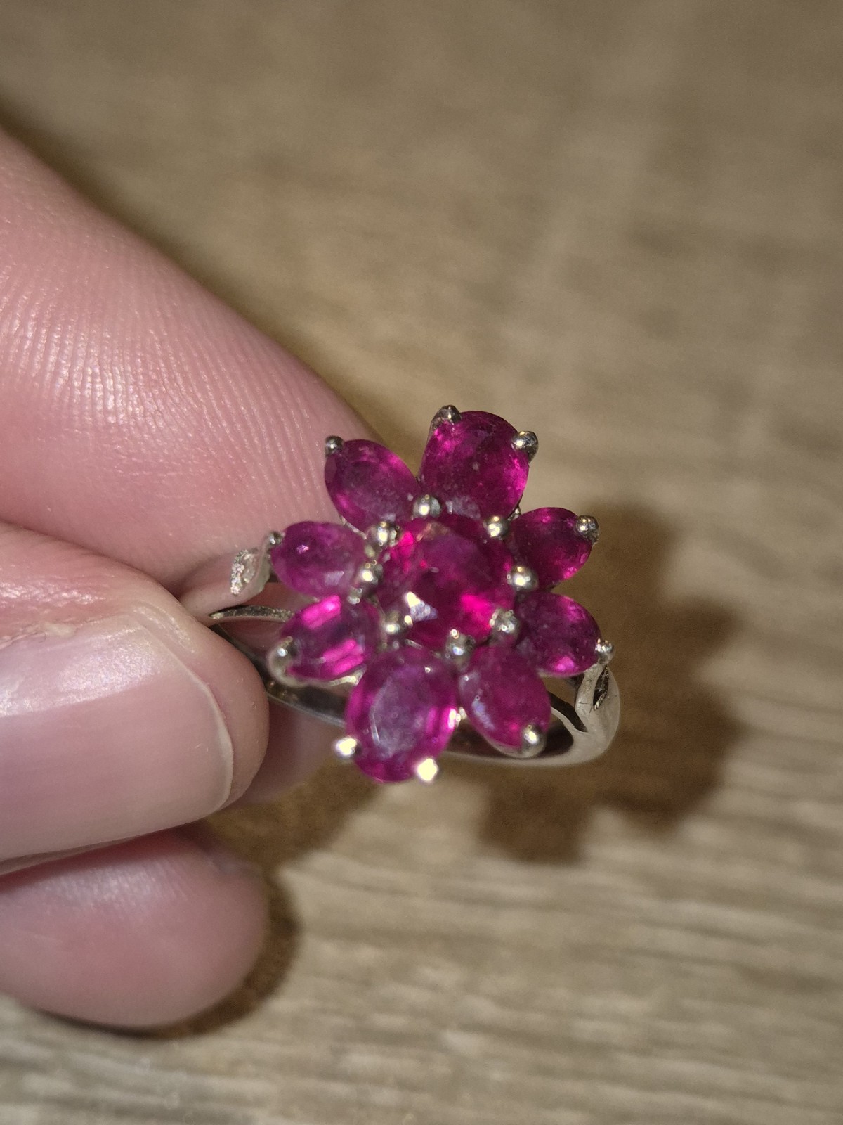 Solid 925 Sterling Silver Natural Ruby Cluster Fl… - image 1