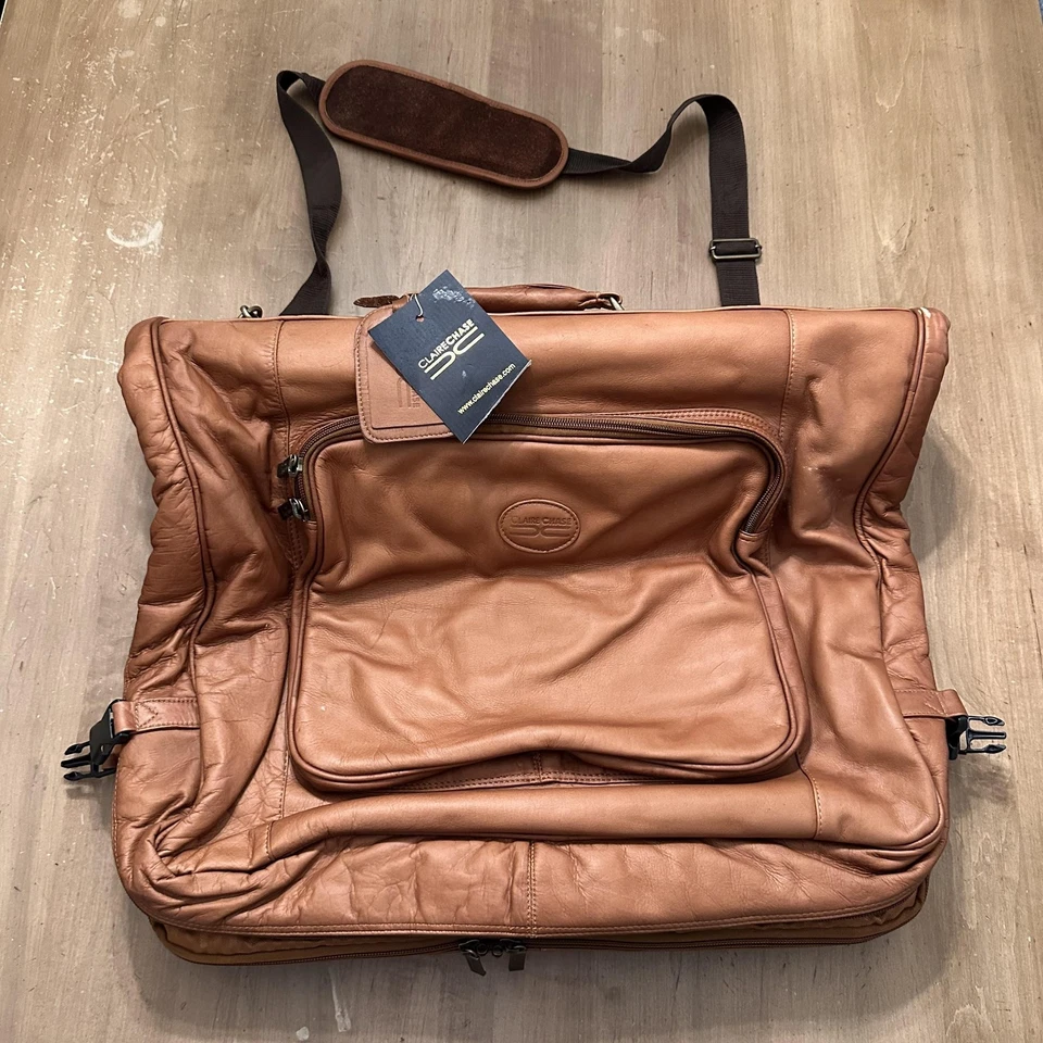 Juego de equipaje de viaje de lona de mano bolsa de ropa de cuero Claire Chase tostado Foto 2 de 4