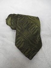 Vintage Wembley Tie Mens One Size Olive Green Wemlon Geometric Woven Polyester