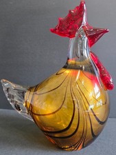 Art Glass 9" Rooster Chicken Hand Blown Brown  Red Murano Style Swirls Figurine