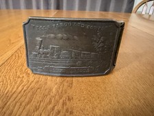 VINTAGE BRASS WELLS FARGO & CO SOUTH DAKOTA BELT BUCKLE RAILROAD TRAIN