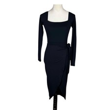 Lulu’s NWT XS Truly Timeless Black Long Sleeve Fitted Stretch Midi Wrap Dress
