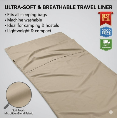 Breathable Polyester Camping Sleeping Bag Liner Sheet Lightweight Beige