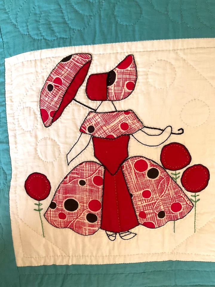 1930-е - 40-е ручная вышивка аппликация Southern Belle зонтик лоскутное одеяло 78 x 92 - Изображение 3 из 4