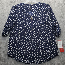 Cathy Hi Lo Crepe Blouse Women Petite S Multi Pebble Dot Print Stretch Zip Front