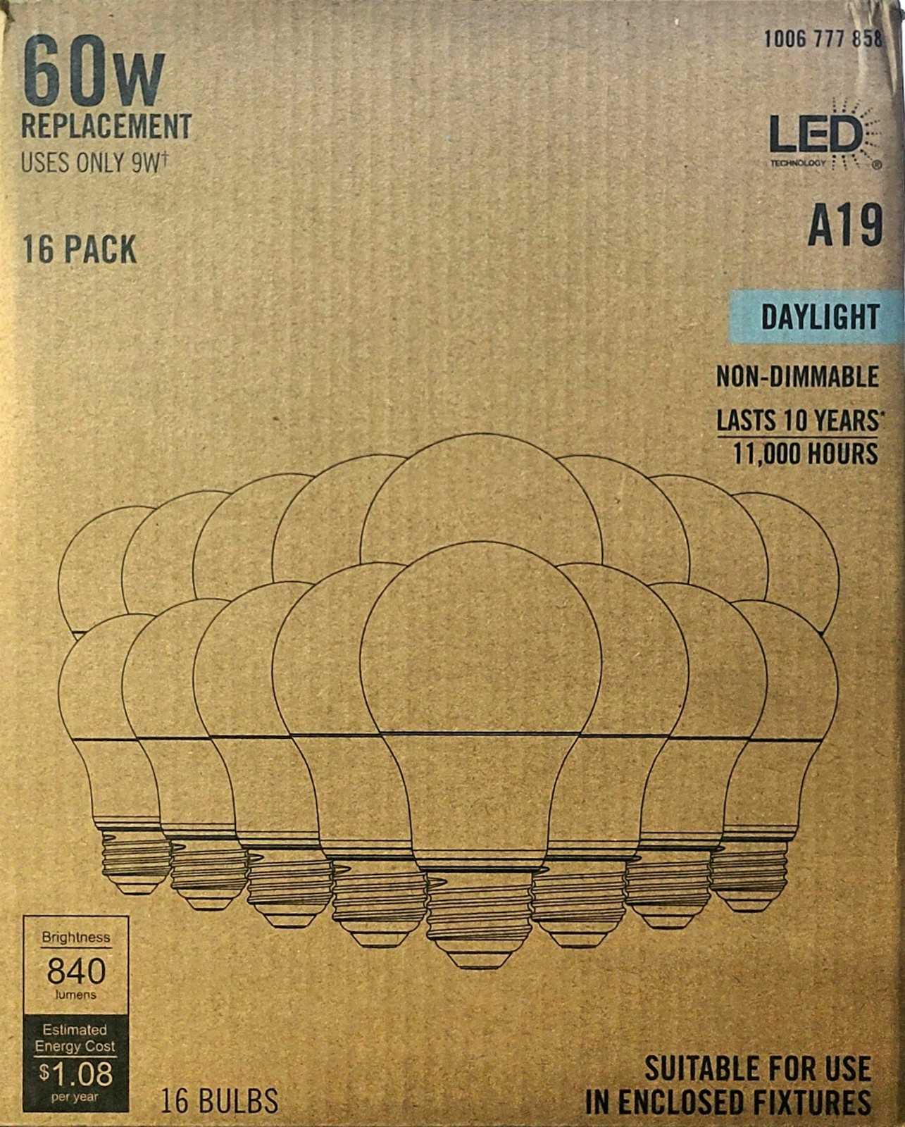 60 Watt Equivalent A19 Non Dimmable LED Light Bulb Daylight 