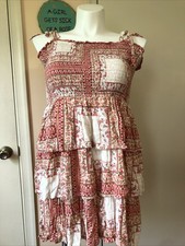 American Eagle Floral Smocked Mini Sundress Pink White Adjustable Tiered XL