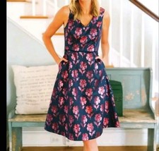 Draper James Jacquard Metallic Floral Fit n Flare Dress Tea Length sz 8
