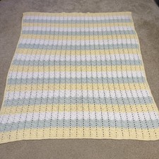 Vintage Handmade Crochet Baby Blanket Throw Afghan Pastel Green Yellow White