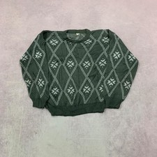 Vintage Knitted Jumper abstract patterned grandad knit sweater Men's L