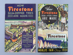 1933 & 1934 FIRESTONE TIRES Rubber WORLDS FAIR Brochure Vintage Advertising
