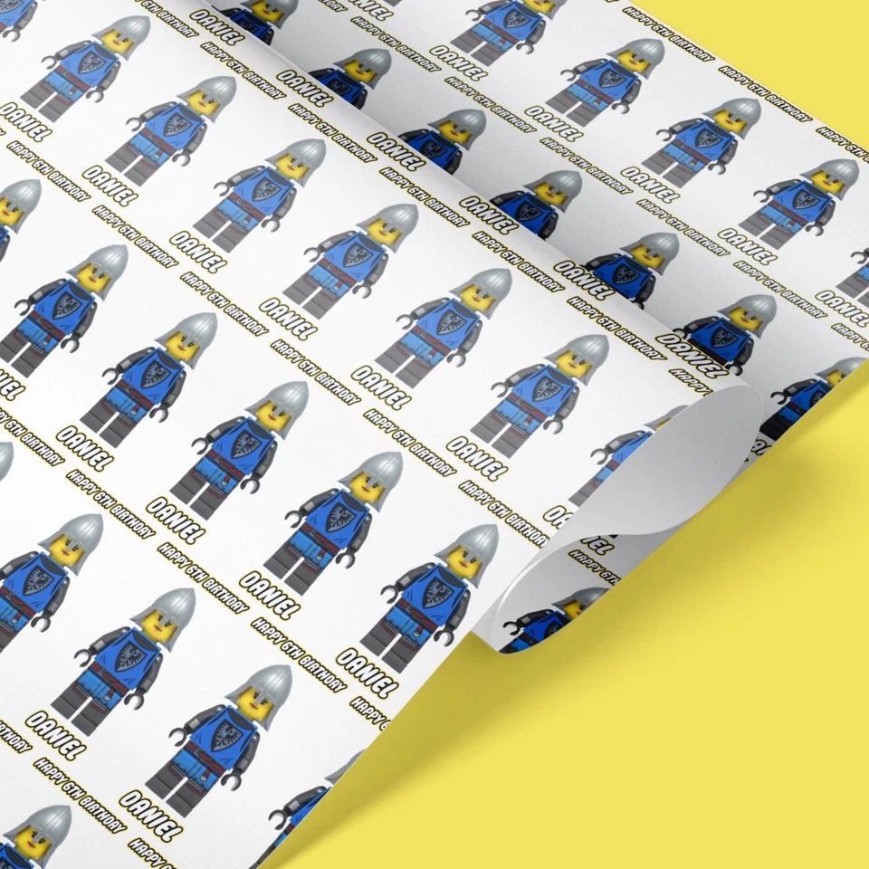 Personalised Lego Knight Wrapping Paper – Custom Name Birthday Gift Wrap - Image 3 of 4