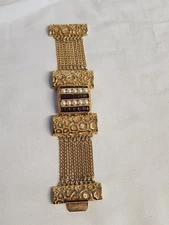 Vintage LUCIEN PICCARD Bracelet Gold-tone Faux Pearl Purple Glass CHANNEL 7.25#