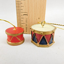 Drum Christmas Ornaments 2 Assorted Pieces Small Drums Vtg Ornaments P-20 