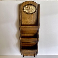 Vintage MCM Wood 3 Pocket Letter Holder, Key Holder Lucite Inlay
