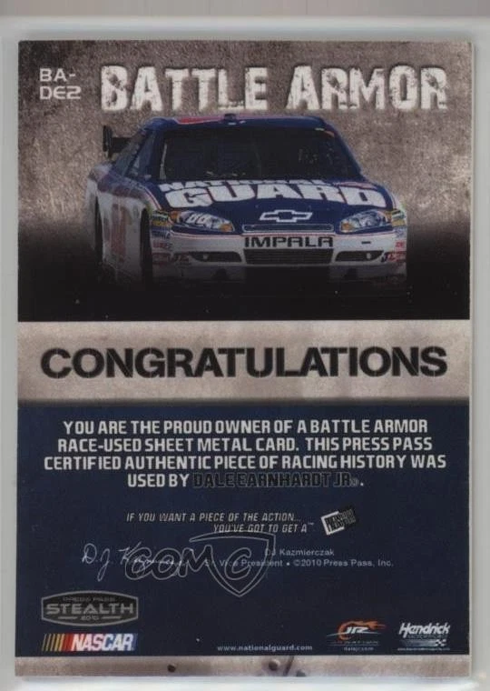 2010 Press Pass Stealth Battle Armor Silver /225 Dale Earnhardt Jr #BA-DE2 HOF - Image 2 of 2