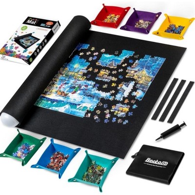 2000 Piece Puzzle Mat Roll Up Jigsaw Felt Mat Organizer with 6 Sorting Trays Cas