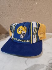 Vintage 80s Los Angeles Rams New Era Made In USA NFL Trucker Snapback Cap Hat