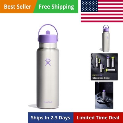 Water Bottle - Insulated Stainless Steel - Wide Mouth Flex Straw Lid, Non Spi...