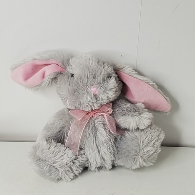 Dan Dee Collector's Choice Gray Bunny Rabbit Plush Stuffed Animal Pink Ears Bow