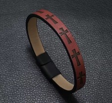 Leather with Cross Pattern Magnetic Clasp Pulsera Flat Beacelet