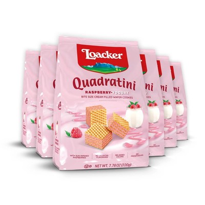 Quadratini Raspberry Yogurt Wafer Cookies LARGE - 30% Less Sugar - Premium Cr...