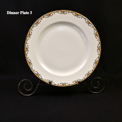 Limoges Vignaud 4 Dinner Plates 9 1/2" The Meuse Red Yellow Blue Gold 1911-1920 - Picture 6 of 12