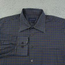 Scott Barber Shirt Mens XL Blue Brown Plaid Long Sleeve Button Up Cotton Classic