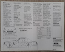Jensen Interceptor Convertible Series 3 Specification Brochure / Leaflet 1974