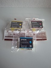 Image of 3x Epson Cyan Yellow Magenta Epson T0712 TO713 T0714 Printer Ink Cartridges NEW