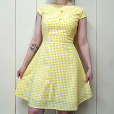 Handmade Retro 50s Style Yellow Gingham Fit Flare Pinup Picnic Dress S