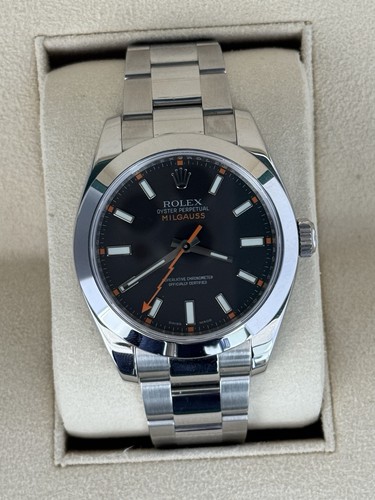 2011 Rolex Milgauss 116400 Silver Oyster Bracelet with Silver Bezel Watch & Card