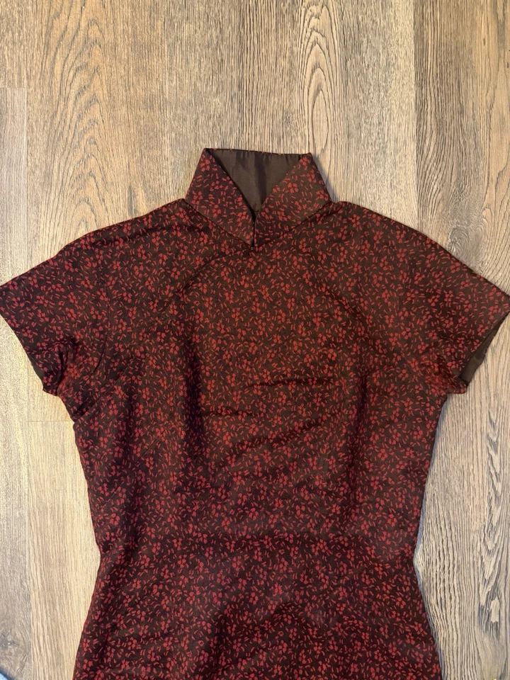 Cuello Mandarín Cheongsam Qipao Vintage Años 60 Rojo y Negro Floral Talla XS/S Foto 2 de 4