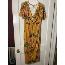 ASOS Mustard Floral Print Midi Dress with O-Ring Cutout - Women's Size 10