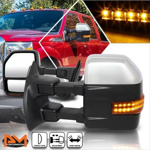 For 08-16 Ford F250-F550 SD Manual Chrome Towing Mirror w/LED Signal Lamp Pair