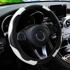 Car Steering Wheel Cover Red Black Leather Anti-slip For 1538cm Carbon Fiber