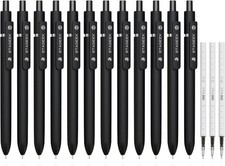 Black Gel Pens, 12Pcs Fine Point Smooth Writing Pens with 3 Extra Refills, Qu...