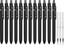 Black Gel Pens, 12Pcs Fine Point Smooth Writing Pens with 3 Extra Refills, Qu...
