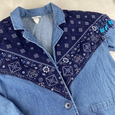 VTG western denim cotton blazer womens L beaded southwestern USA lightweight