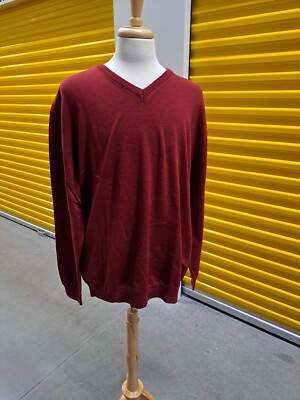 Toscano Firenze V Neck Lightweight Merino Wool Red Sweater Mens 2XT New W. Tags