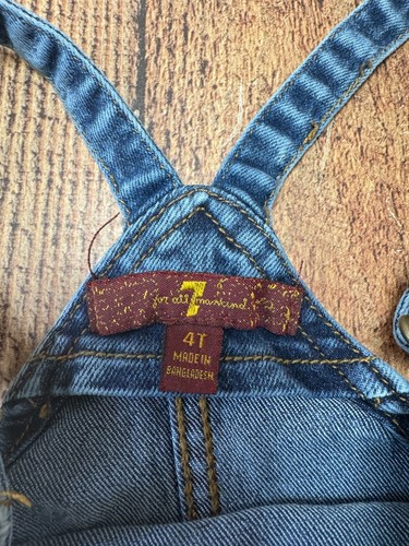 7 For All Mankind Dungaree Denim Overalls Romper Girls Size 4T Blue Sleeveless - Picture 2 of 7