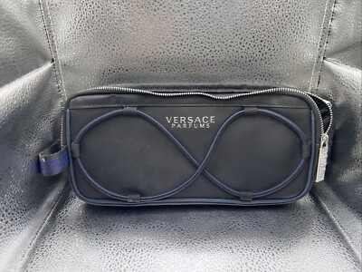 Versace Parfums Cosmetic Bag Tote Toiletry Blue Black Clutch Case