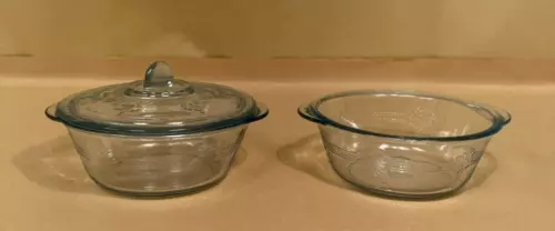 Set of 2 FIRE KING Sapphire Blue Philbe 5.5"  Mini Single Casserole Dishes