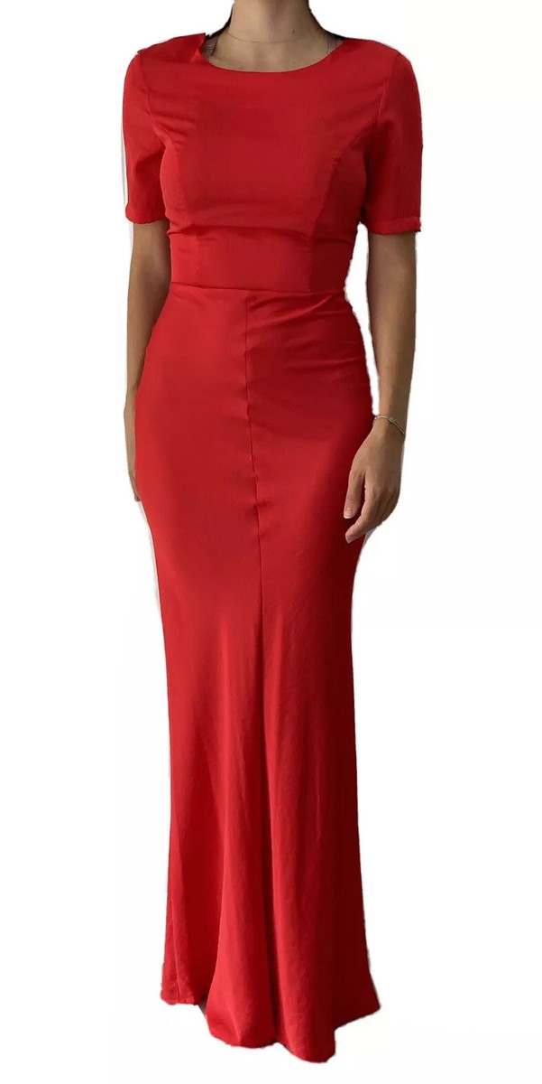 NEW Topshop Long Red Satin Dress/Gown, UK 6, Fitted Maxi Dress