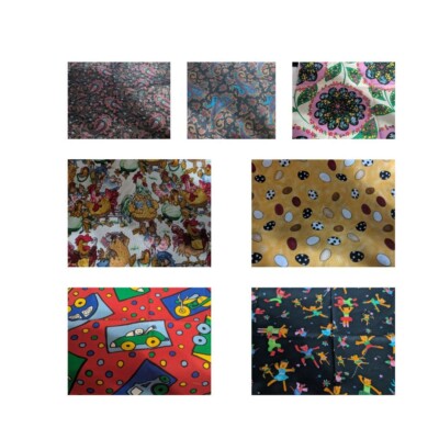 Lot Of 7 Scrappy Pieces Of Chicken Cats Cars Floral Paisley Cotton Fabrics A